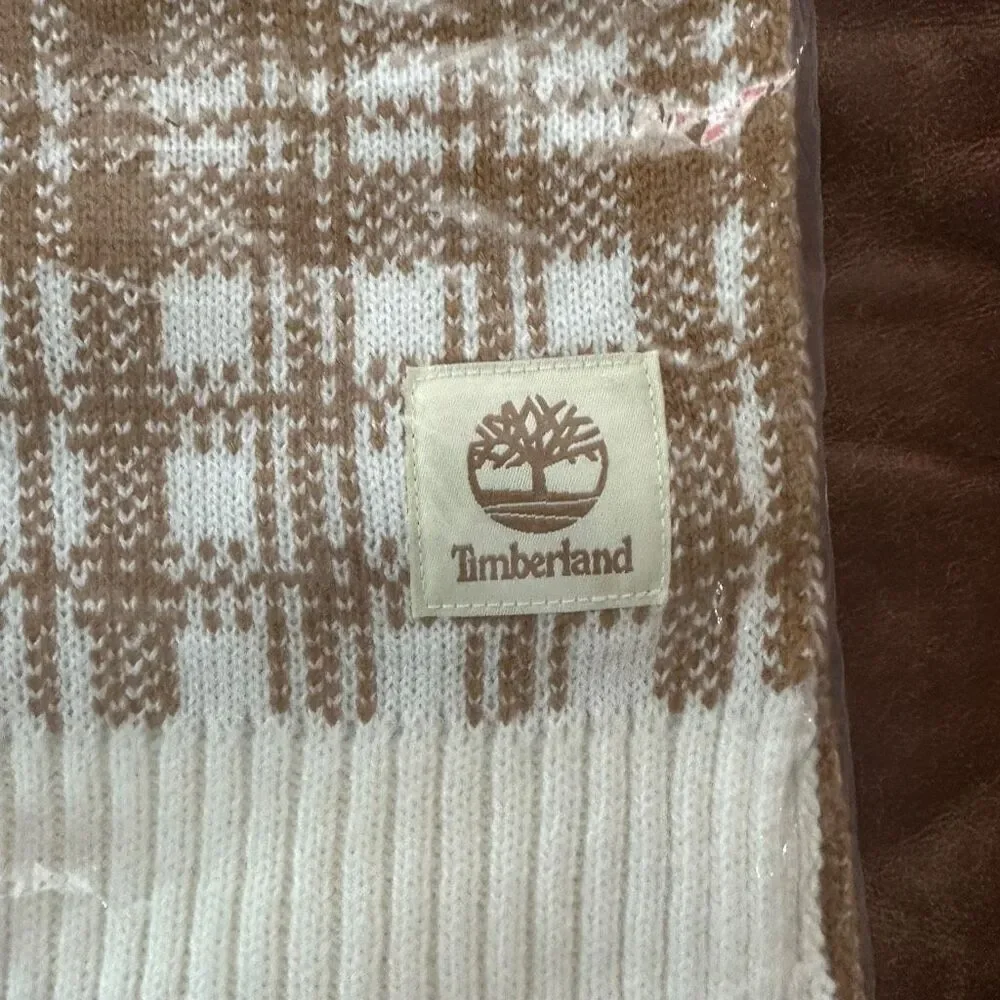 Timberland tan and cream buffalo plaid scarf